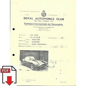 1962 Aston Martin DB4 GT Zagato FIA homologation form PDF download (RAC)